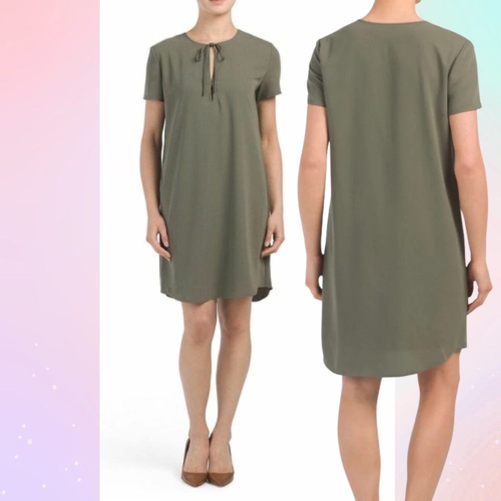 THEORY Size 6 Antazie Dress, Army Green Short Sleeve | Luxury Minimal Office
